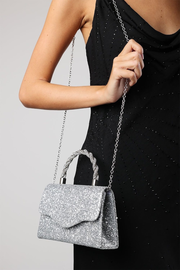 Where's That From 'Pluie' Glitter Evening Bag With Braided Top Handle