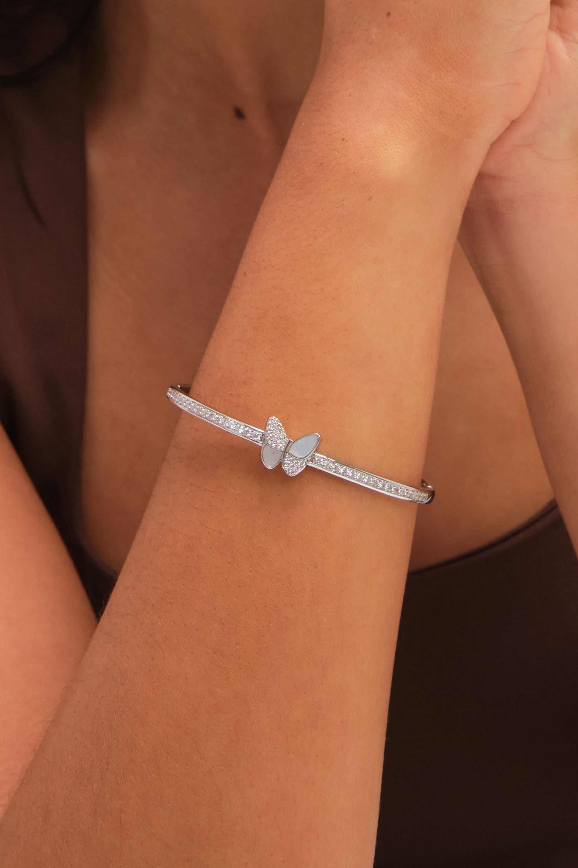 Jon Richard Rhodium Plated Pave and Mother of Pearl Butterfly Bangle image 2