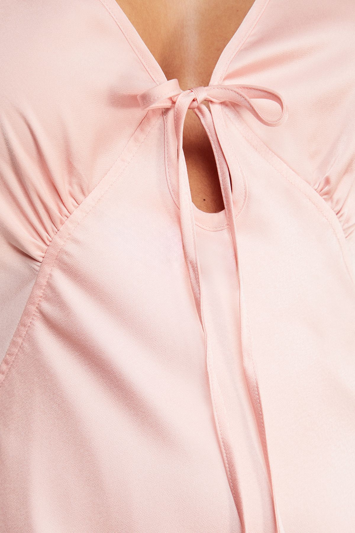 Warehouse Satin Strappy Tie Front Maxi Slip Dress Peach image 5