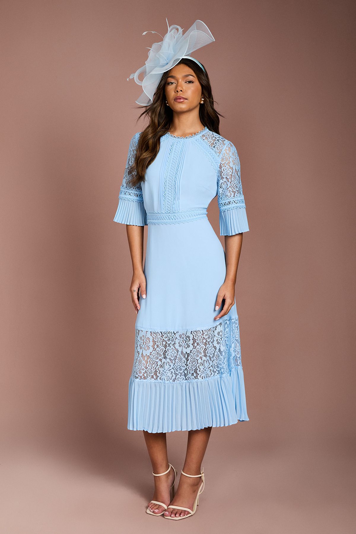 Coast Lace Insert Midi Dress Pale Blue image 1