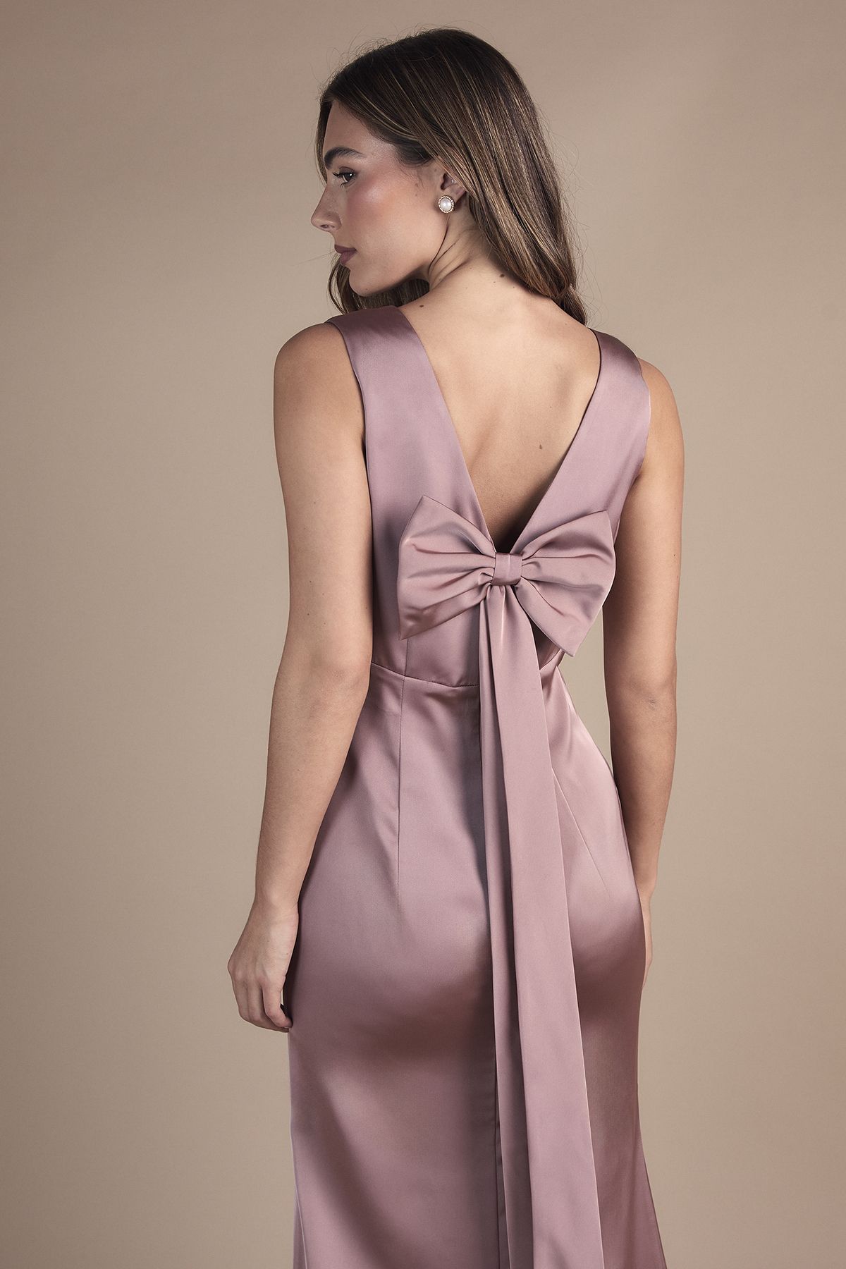 Coast Bow Back V Neck Satin Bridesmaid Dress Dusty Mauve image 2