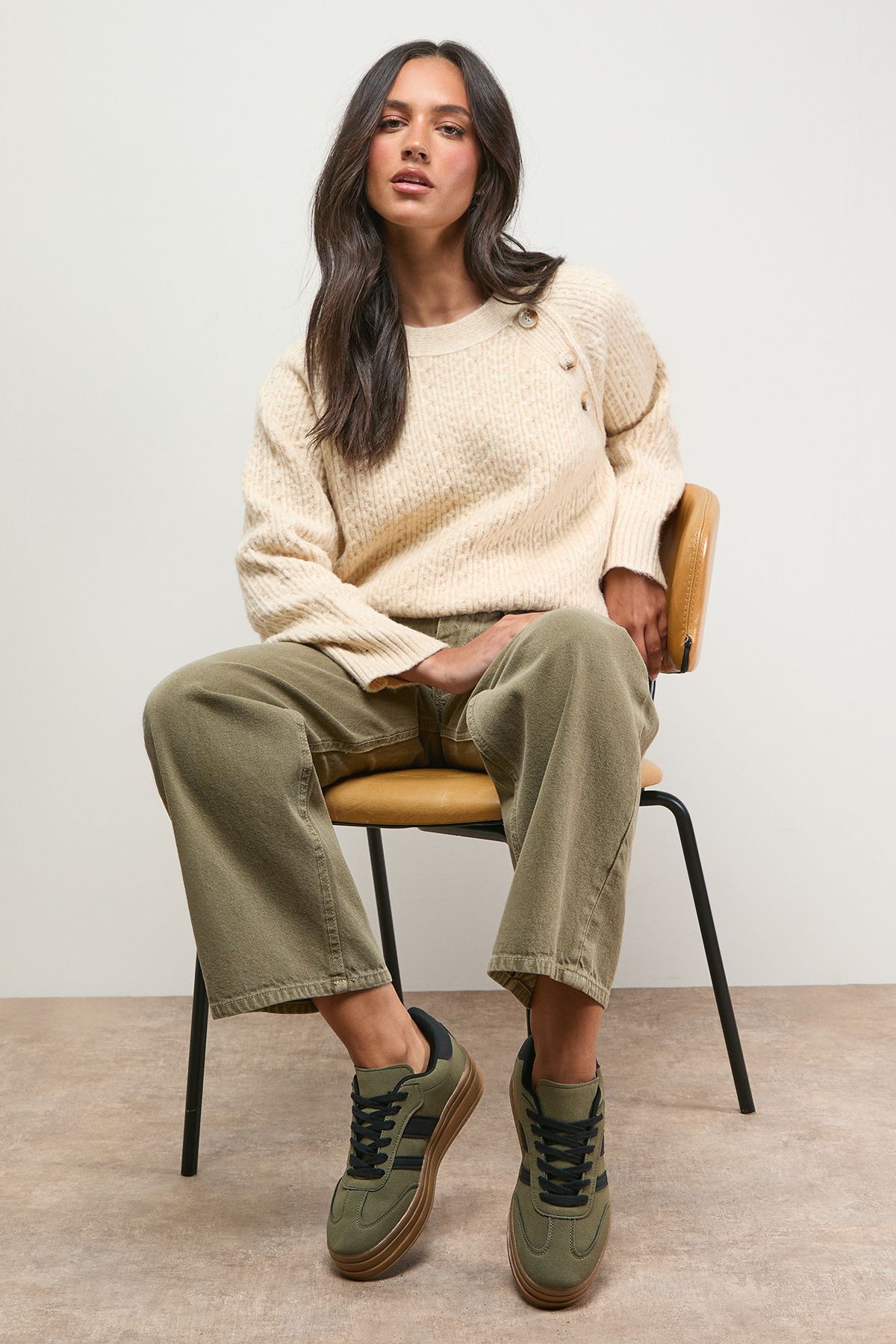 Oasis Isla Faux Suede Lace Up Platform Trainers Khaki image 2