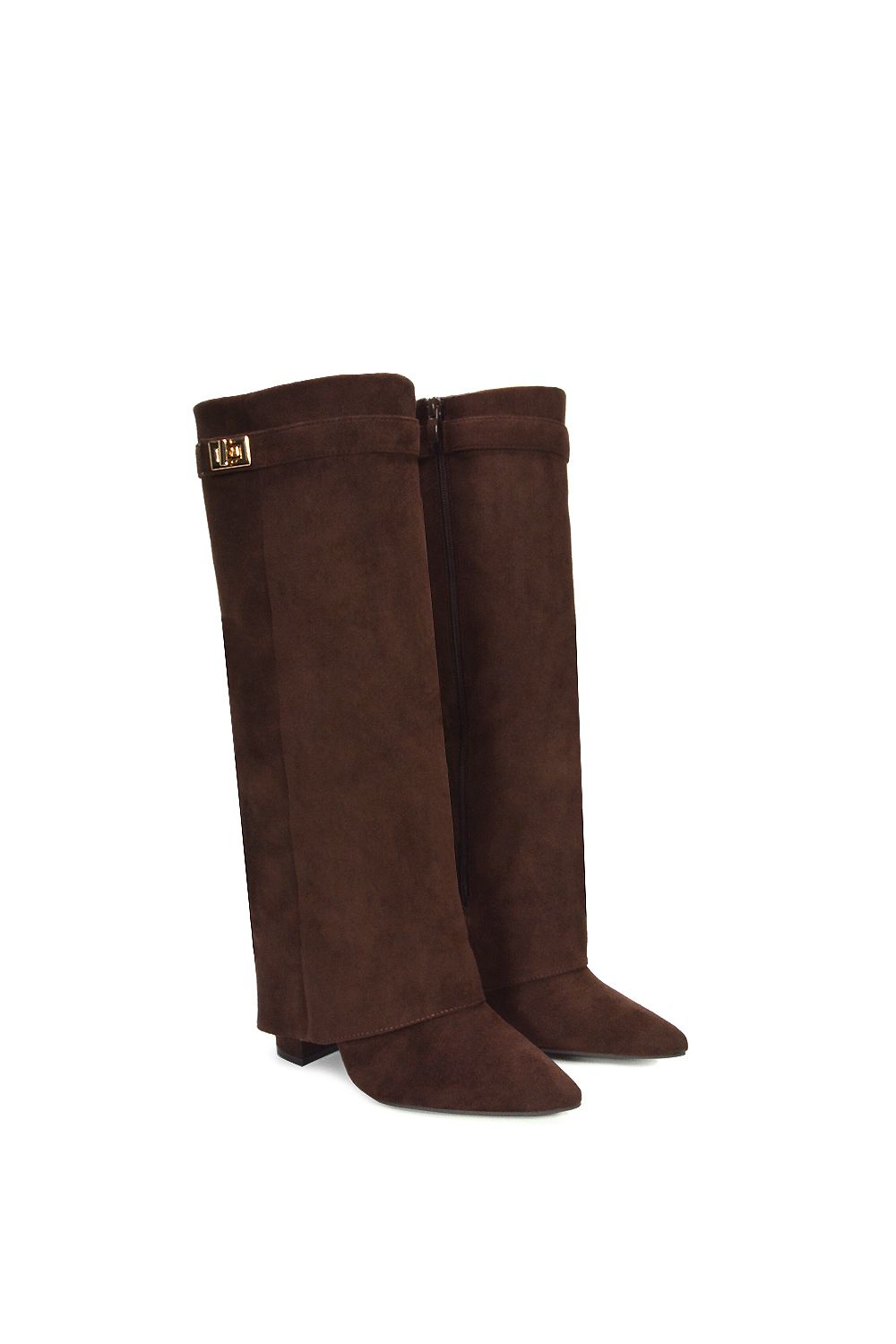 XY London 'Rayna' Block Heel Knee High Foldover Boots With Pointed Toe image 3