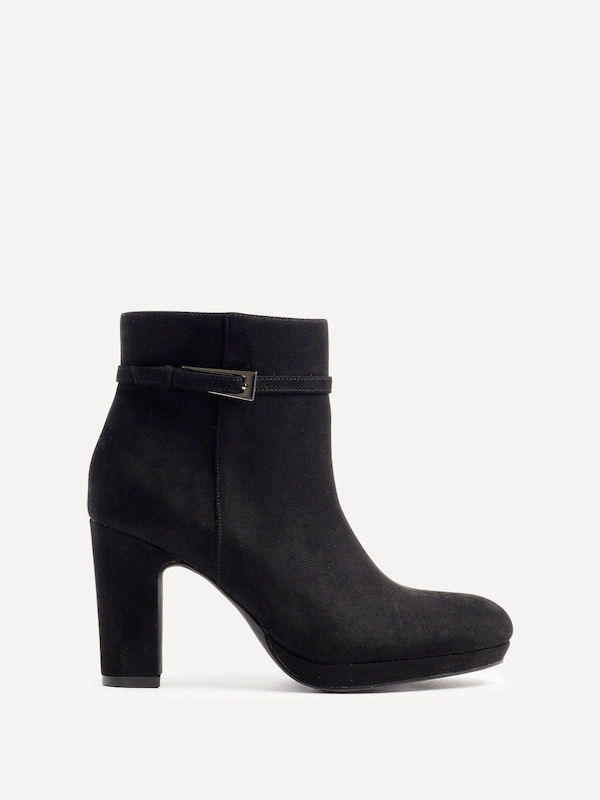 Linzi Stefani Black Faux Suede Heeled Ankle Boot