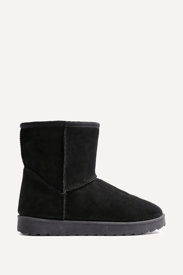 Linzi Addy Black Faux Suede Faux Fur Lined Ankle Boot