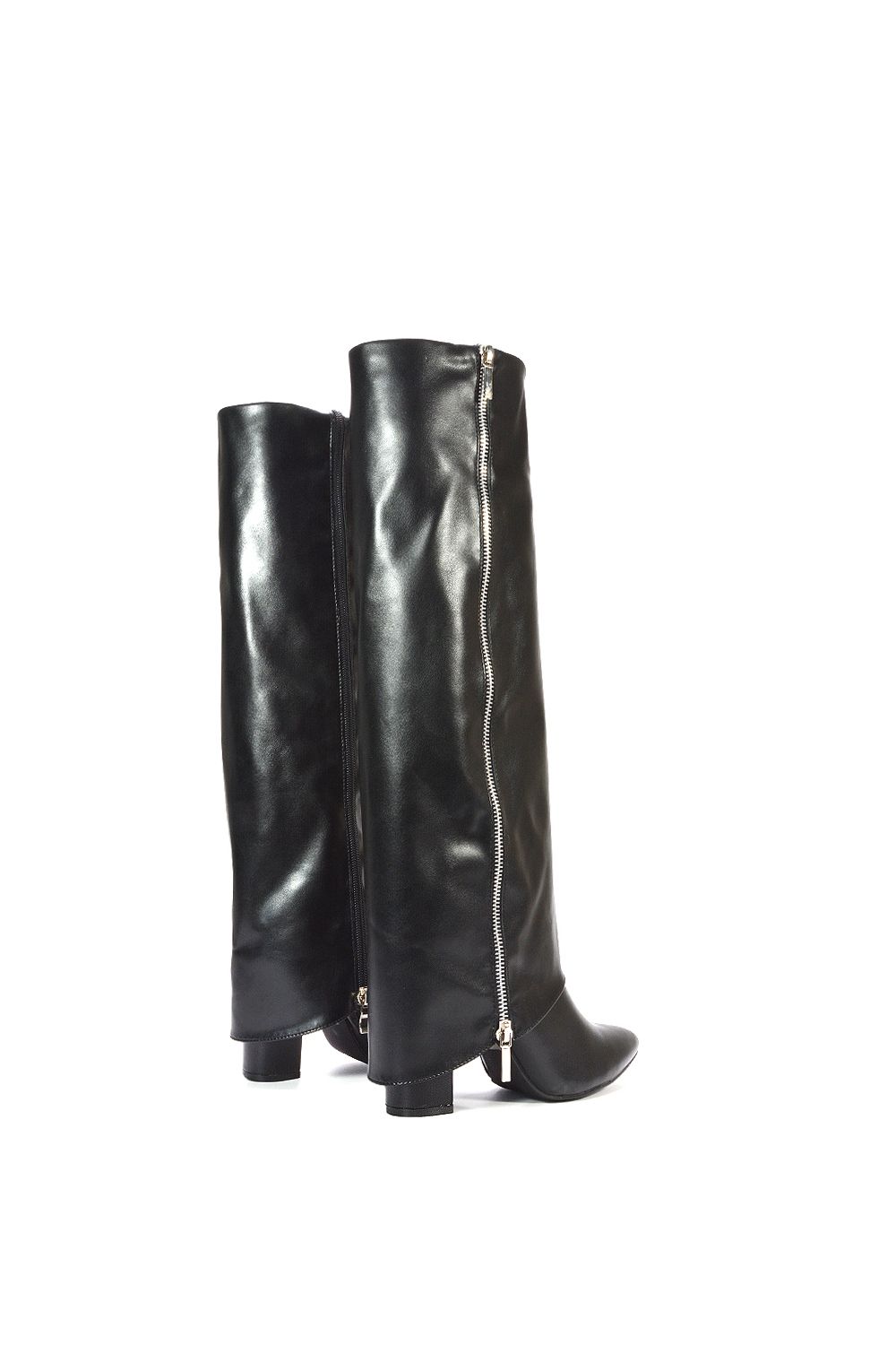 XY London 'Allie' Knee High Fold Over Pointed Toe Boots With Zip Detail image 6