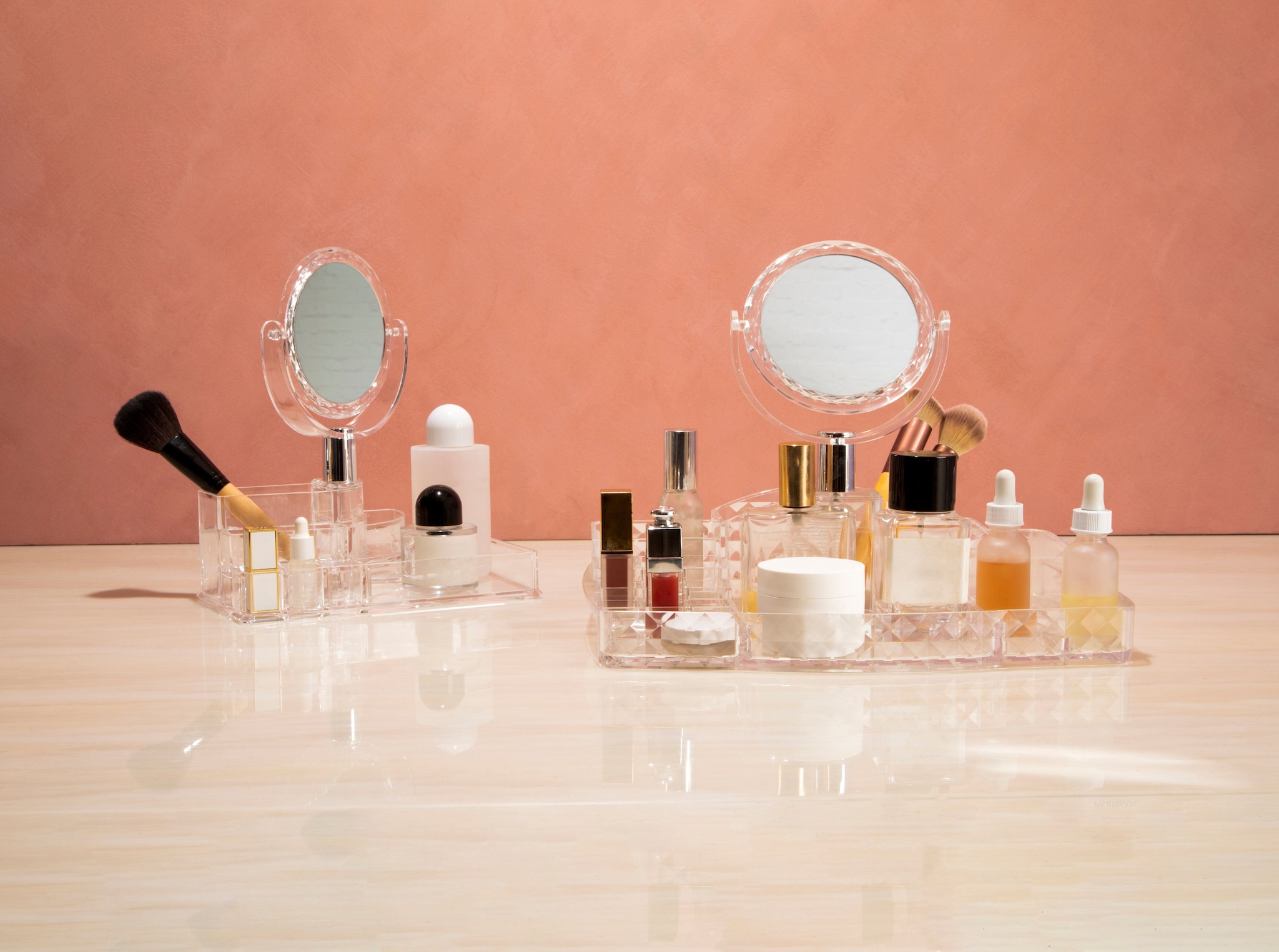 Orsina Clear Beauty Cosmetic Organiser with Mirror, Smart Makeup Organiser with Mirror, Makeup Mirror with Storage image 3