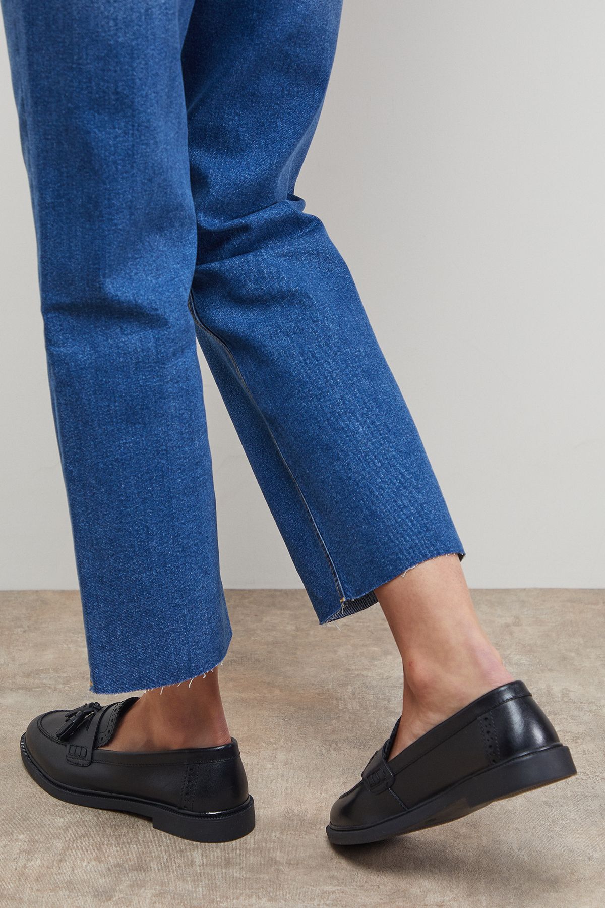 Oasis Bunny Real Leather Brogue Detail Tassel Loafers Black image 3