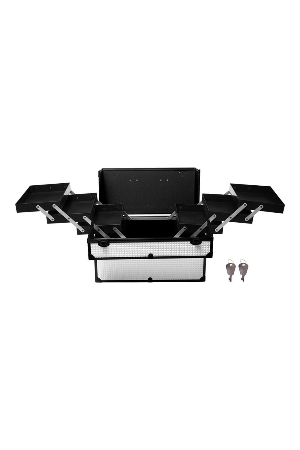 SHEONLY White Makeup Box Professional Cosmetic Organizer Aluminum Storage Box with 6 Trays image 4