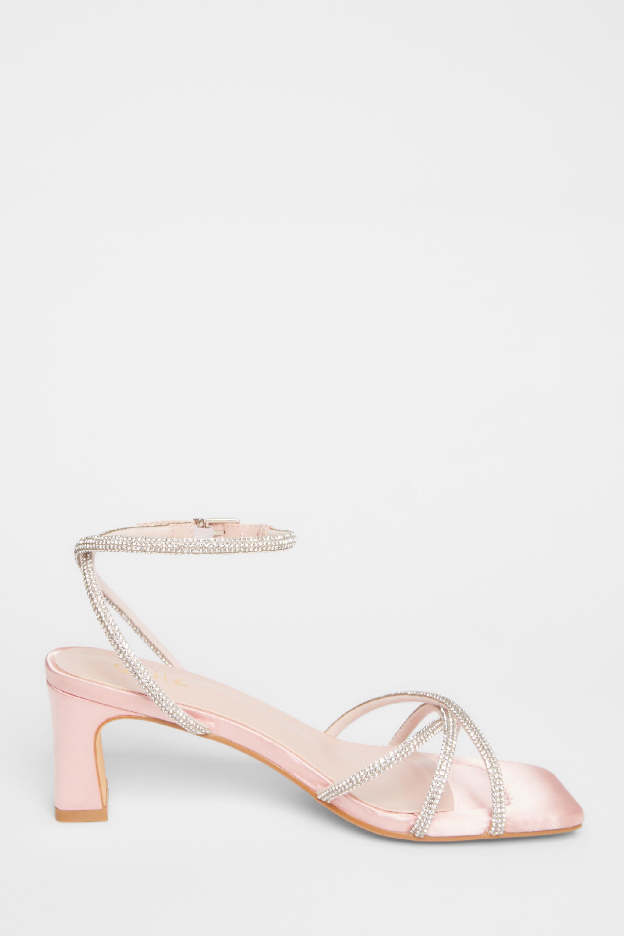 Quiz Pale Pink Diamante Strap Block Heels image 5