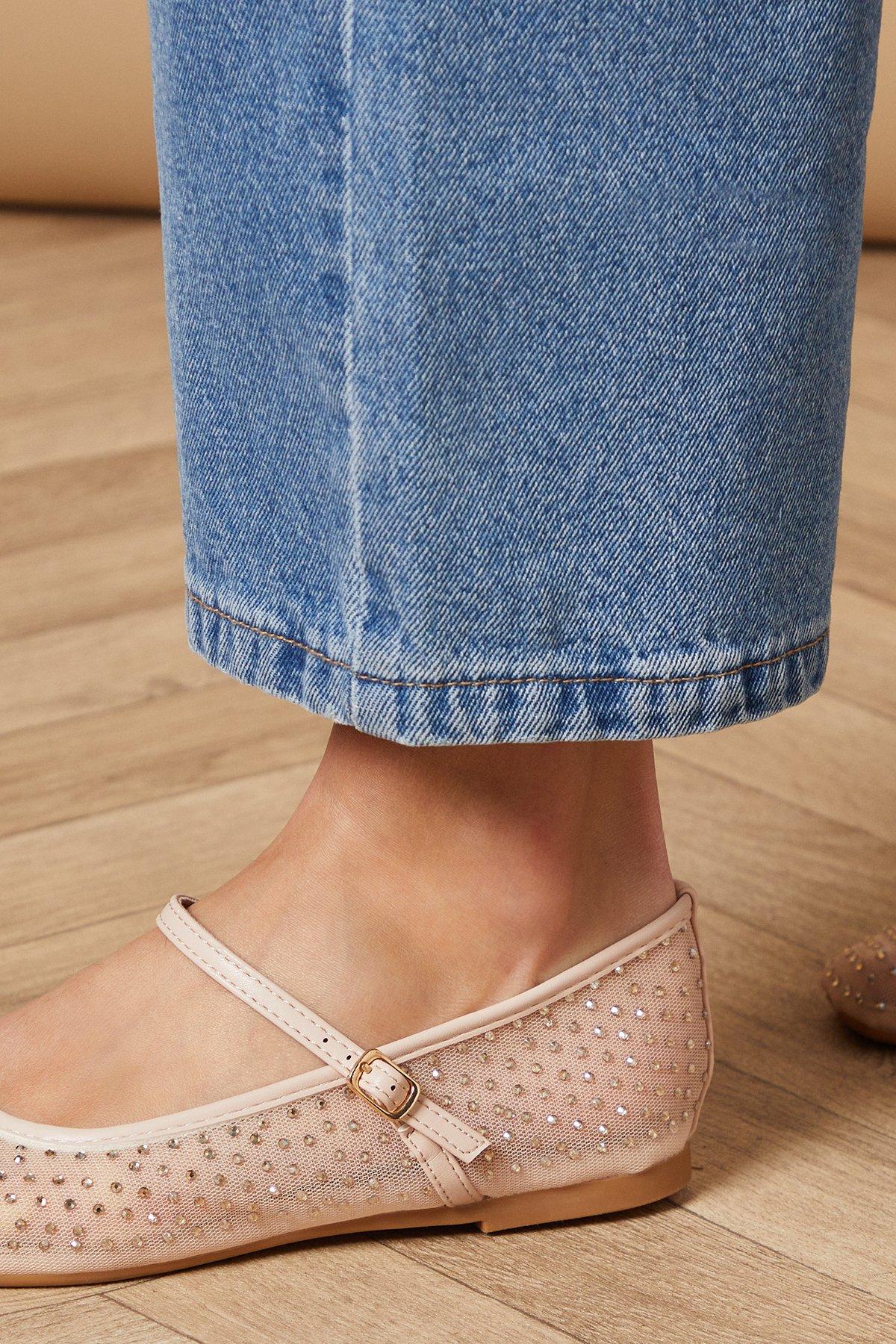 Oasis Amaris Faux Leather Mesh Diamante Mary Jane Ballerina Pumps Blush image 4