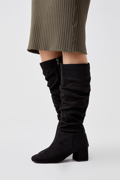 Dorothy Perkins Kaya Ruched Knee High Boots Natural Black