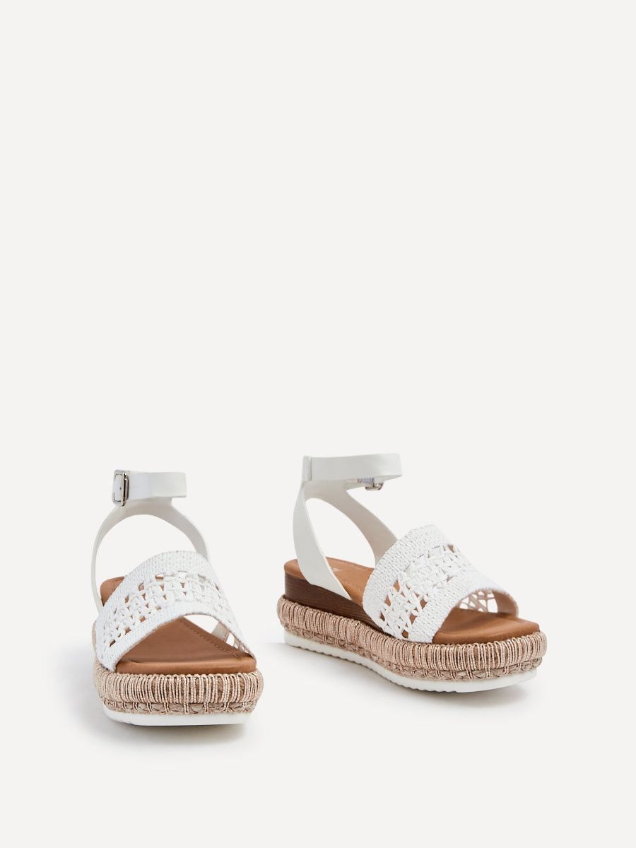 Linzi Evie White Faux Leather Cut Out Woven Espadrille Inspired Platform Wedge image 3