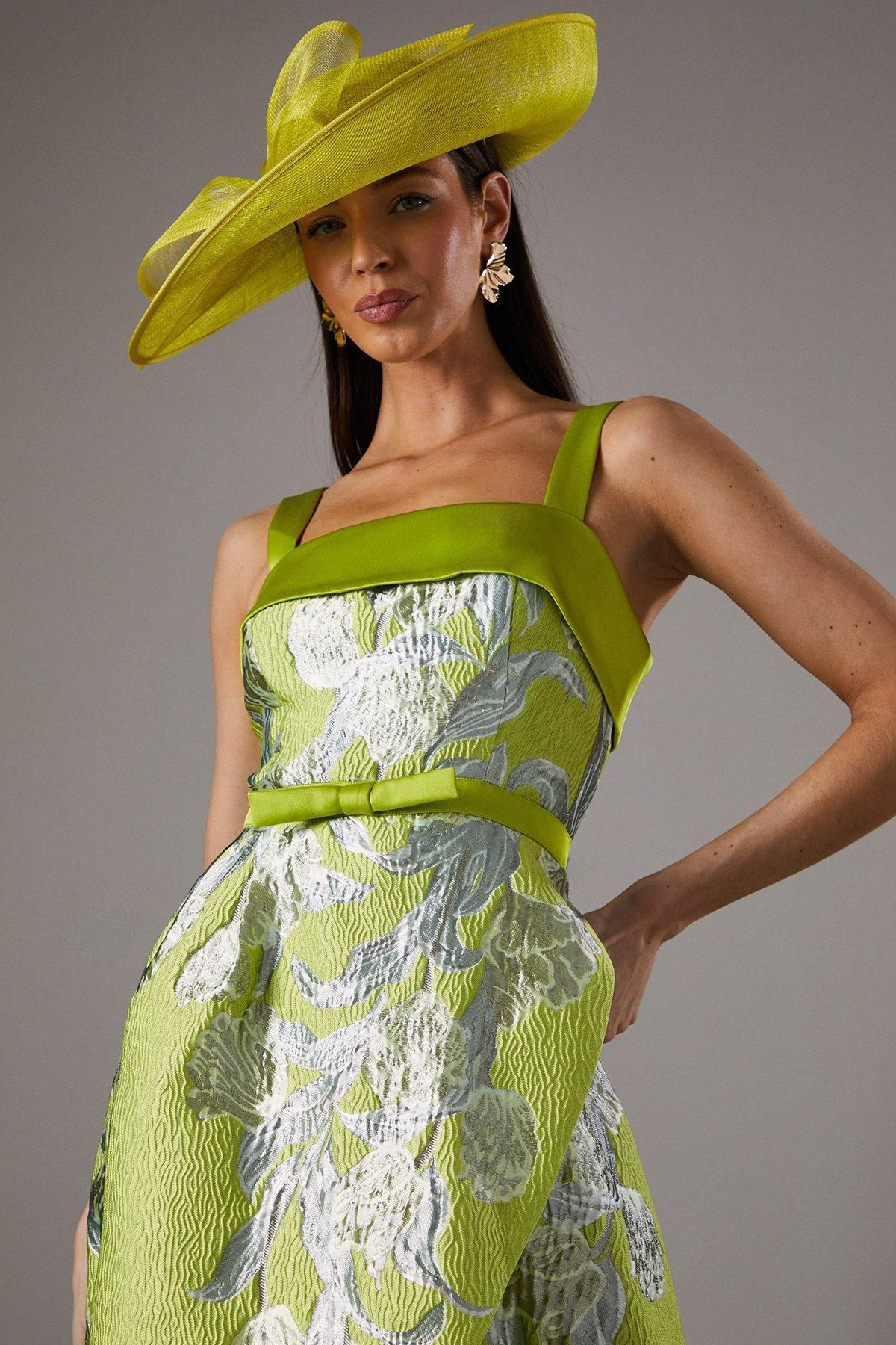 Coast Lisa Tan Jacquard Bow Belted Princess Dress Yellow image 4