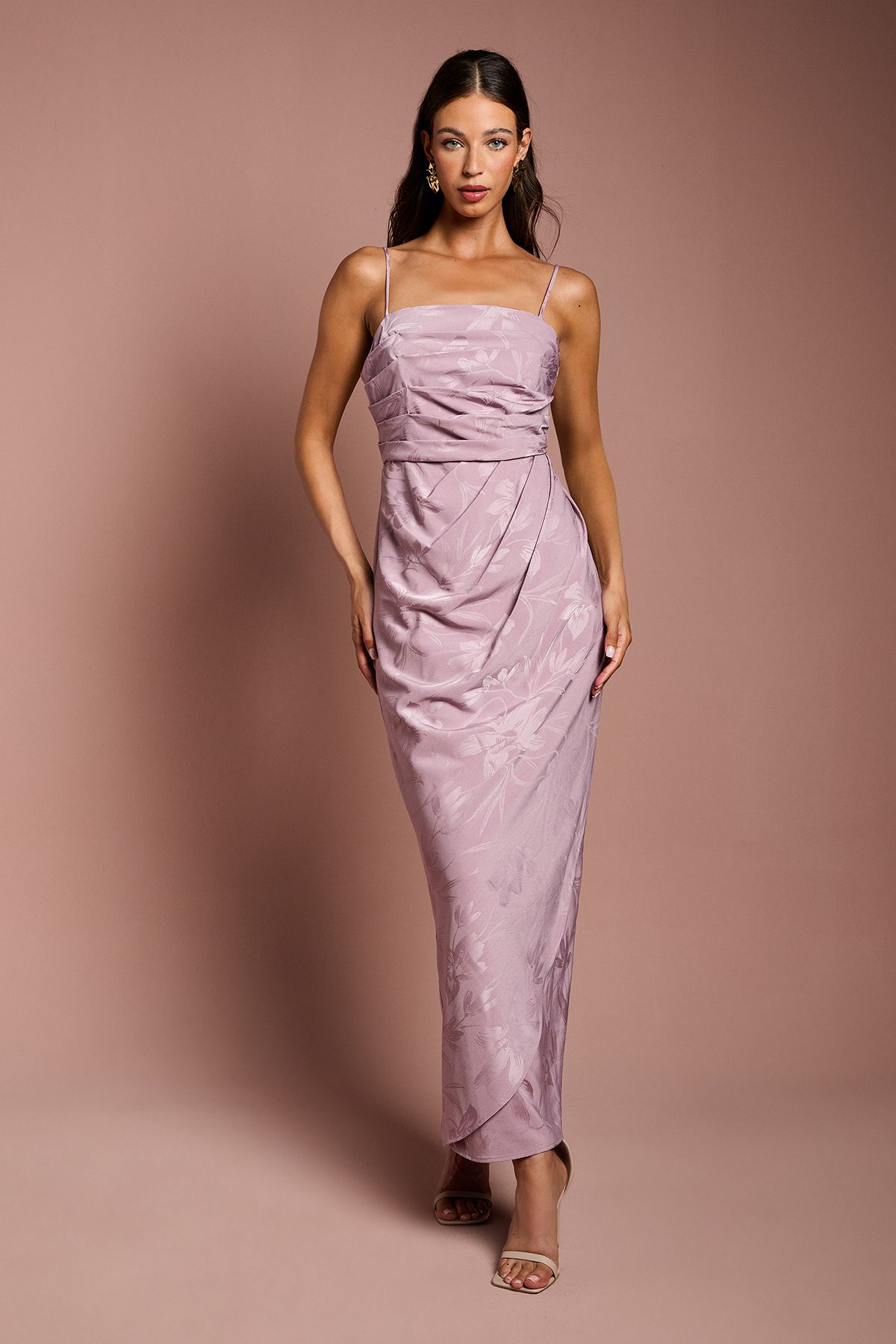 Coast Jacquard Satin Midaxi Dress With Wrap Skirt Lilac image 1