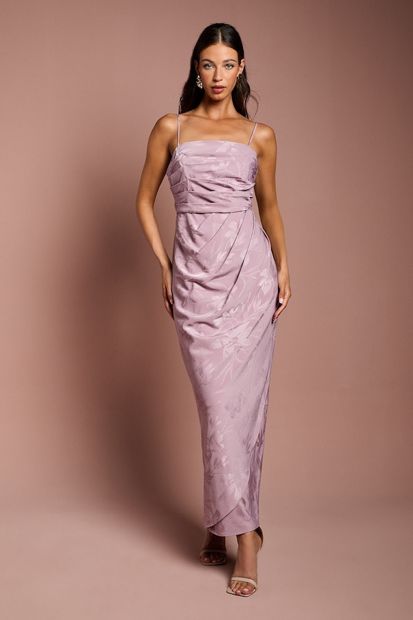 Coast Jacquard Satin Midaxi Dress With Wrap Skirt Lilac