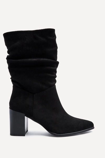 Linzi Wisteria Black Suede Western Style Ruched Boot