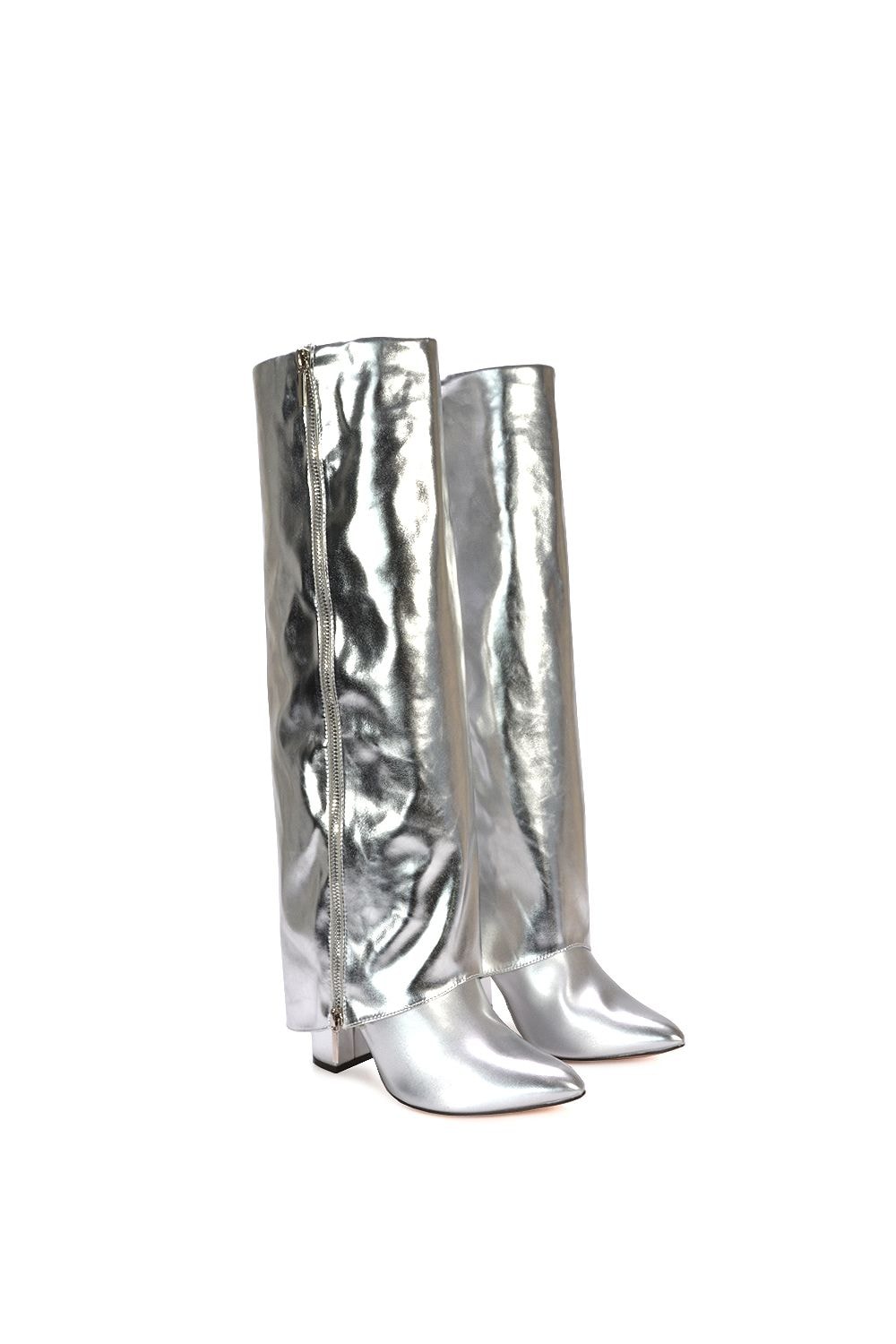 XY London 'Allie' Knee High Fold Over Pointed Toe Boots With Zip Detail image 3