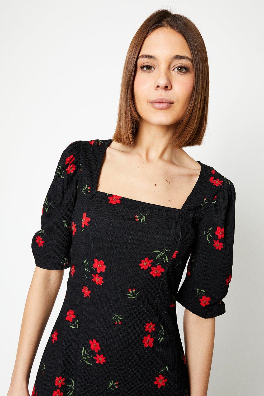 Dorothy Perkins Floral Seamed Midi Dress Black image 4