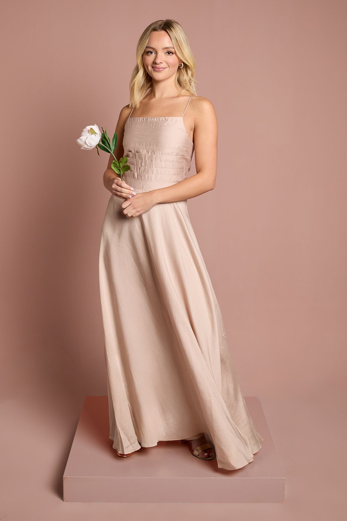 Coast Teen Satin Pleat Detail Bridesmaid Dress Blush image 1