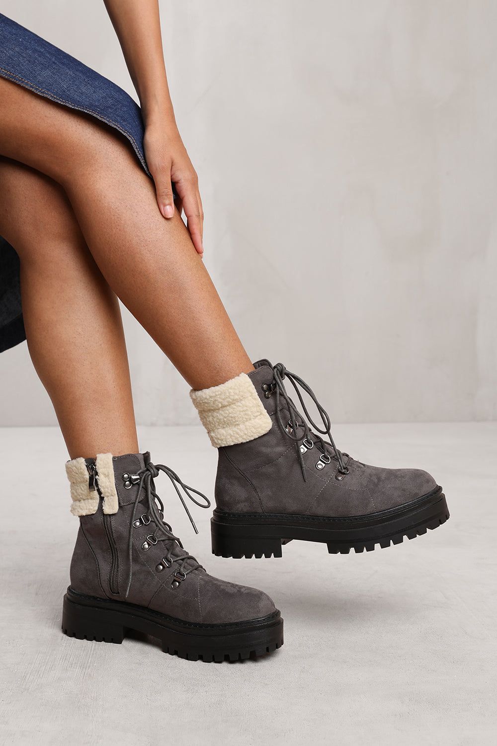 Where's That From 'Kaia' Lace Up Ankle Boot With Sherpa Trim And Chunky Sole image 2