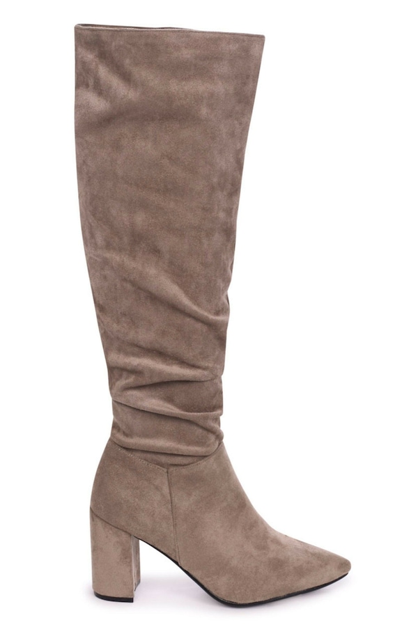 Linzi Bonnie Mocha Suede Block Heel Knee High Ruched Boot