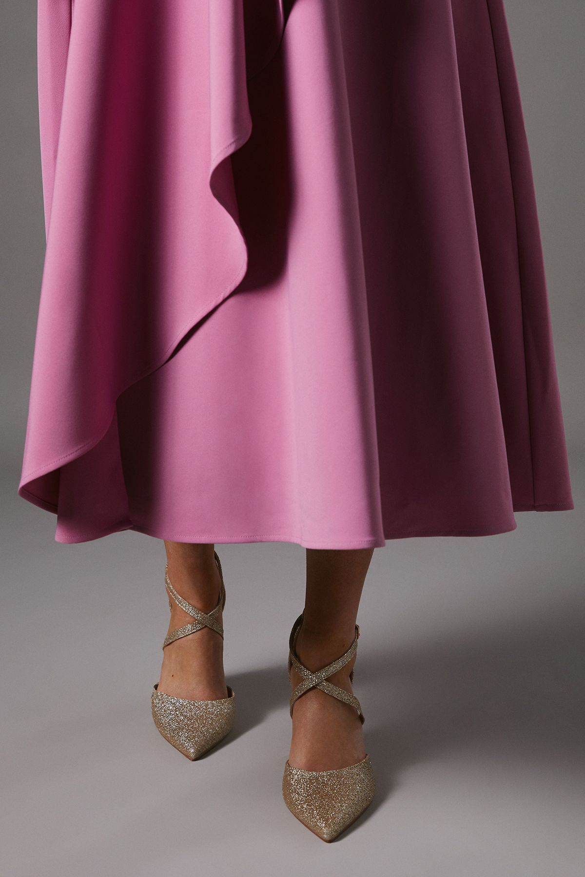 Coast Wide Fit Treat Glitter Cross Strap Pointed Block Heel Court Shoes Gold image 2