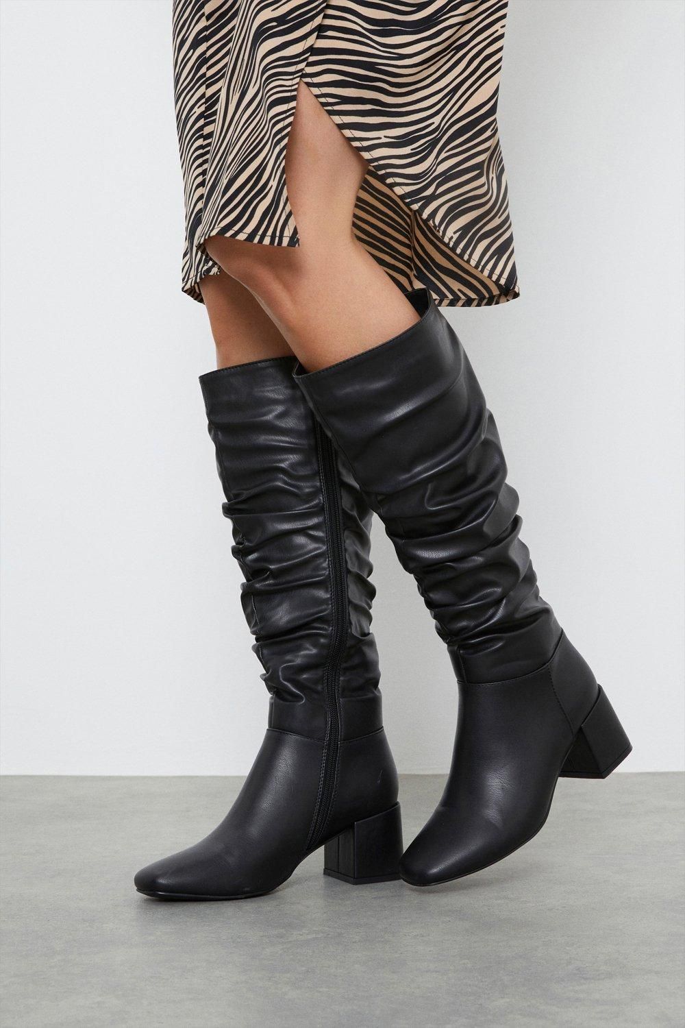 Dorothy Perkins Kayenne Ruched Long Boots Black image 1