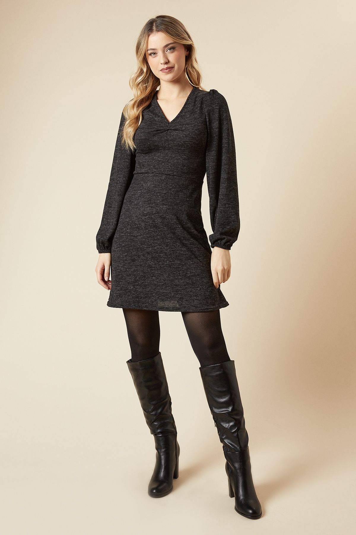 Dorothy Perkins Brushed Soft Touch Ruched Front Mini Dress Charcoal image 4