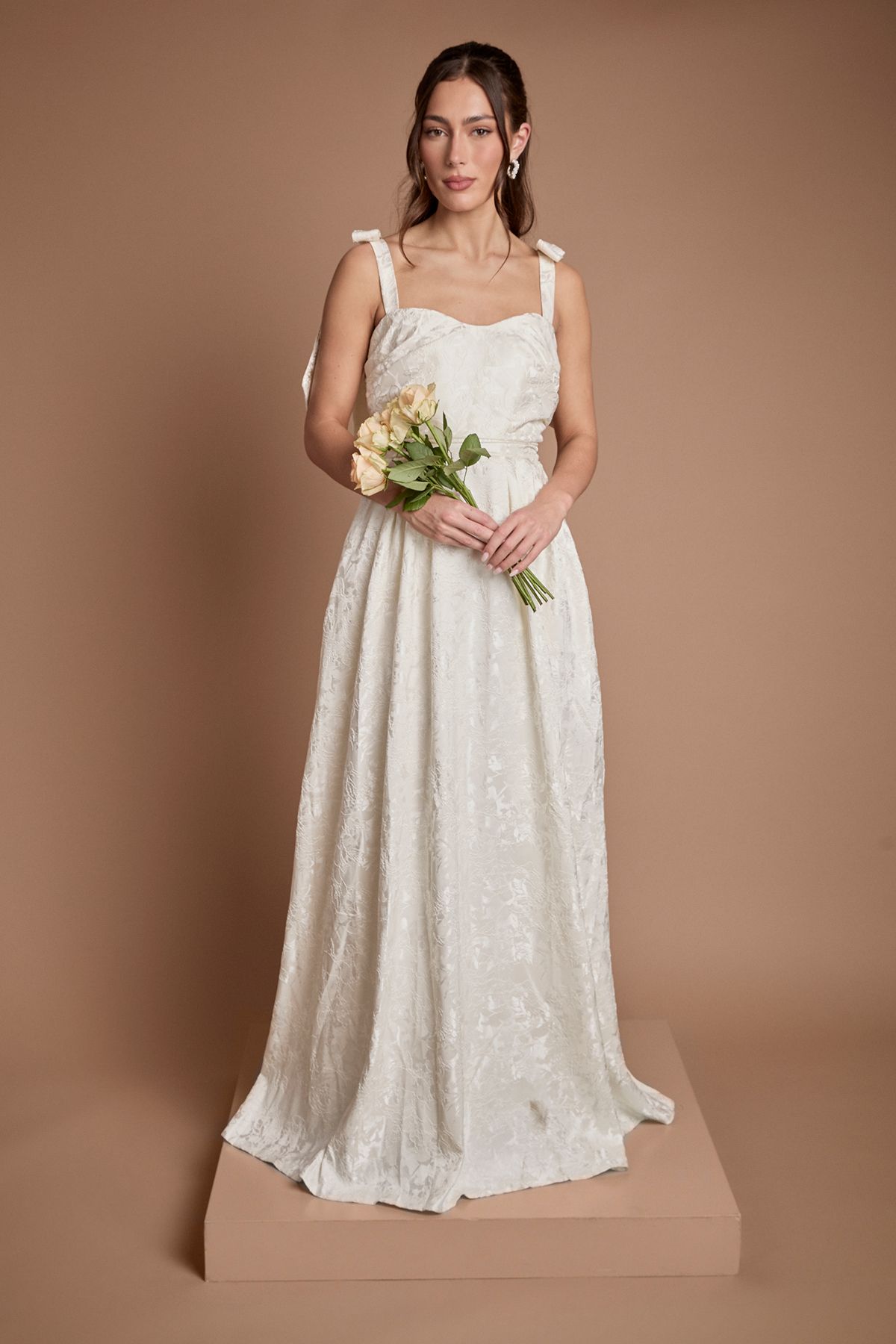 Coast Sleeveless Tie Shoulder Jacquard Maxi Wedding Dress Ivory