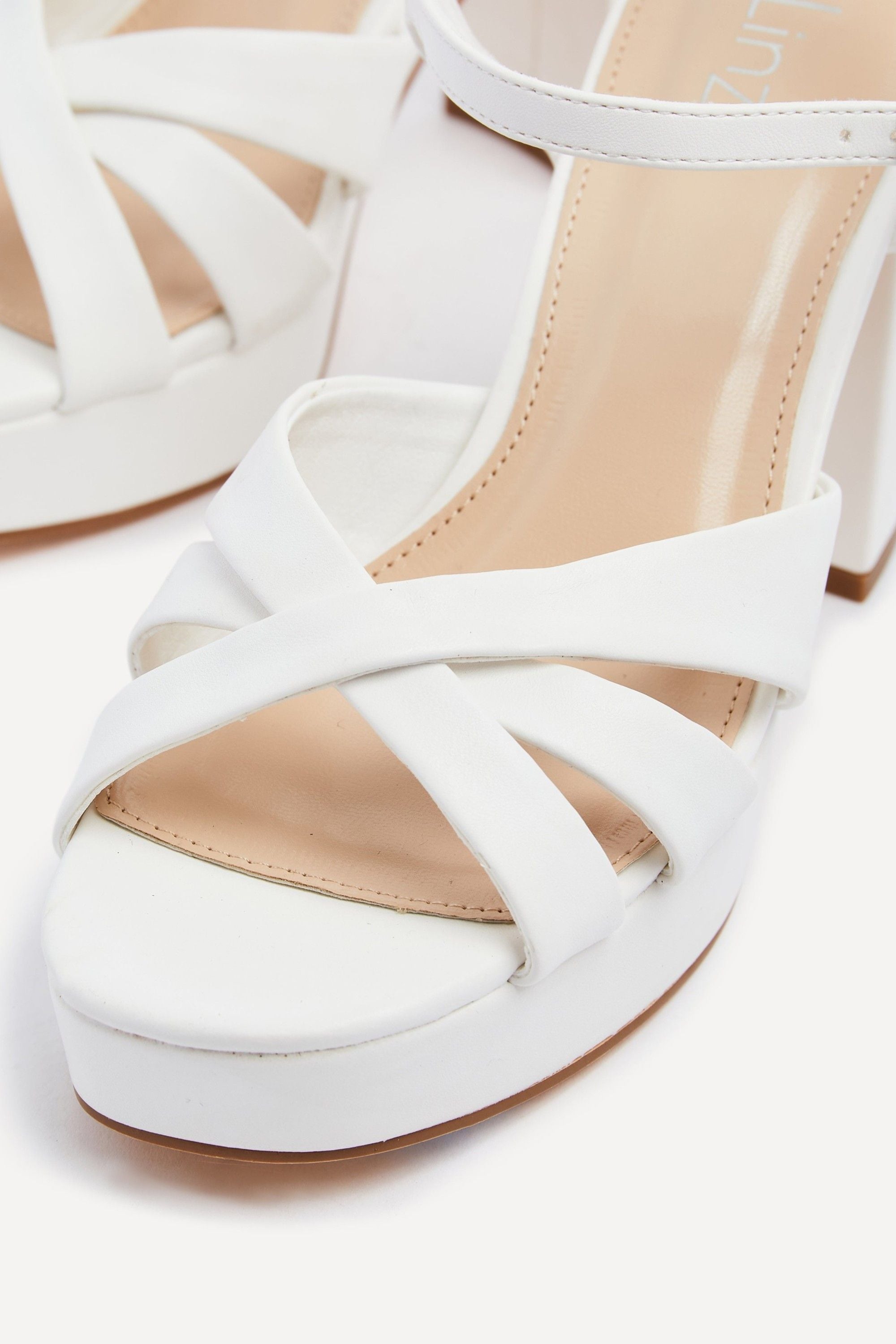 Linzi Keliah White Faux Leather Crossover Platform Heels image 5