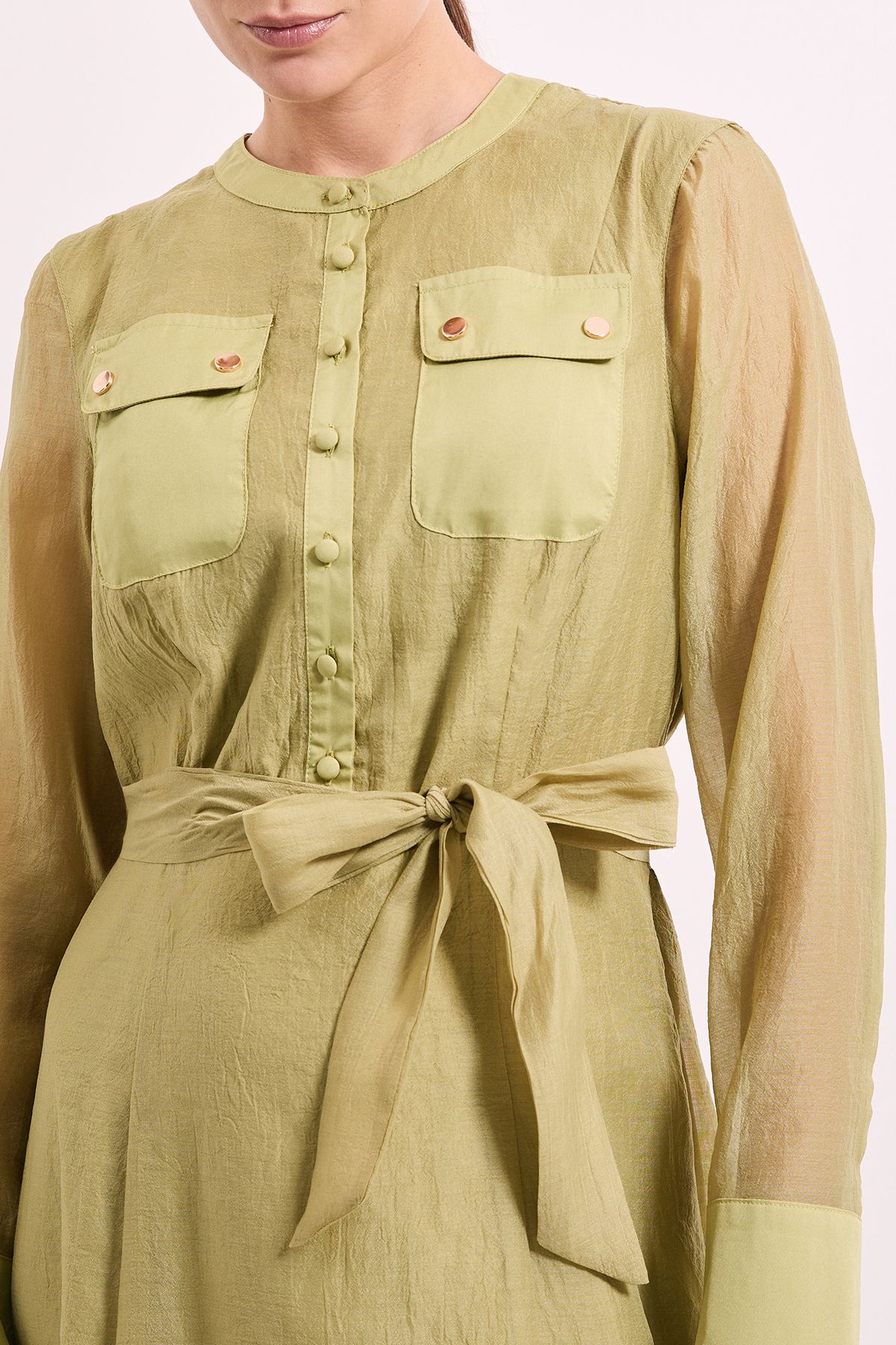 Principles Green Patch Pocket Detail Organza Shirt Dress Olive image 5