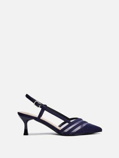 Linzi Milan Navy Scuba Mesh Slingback Court Heel