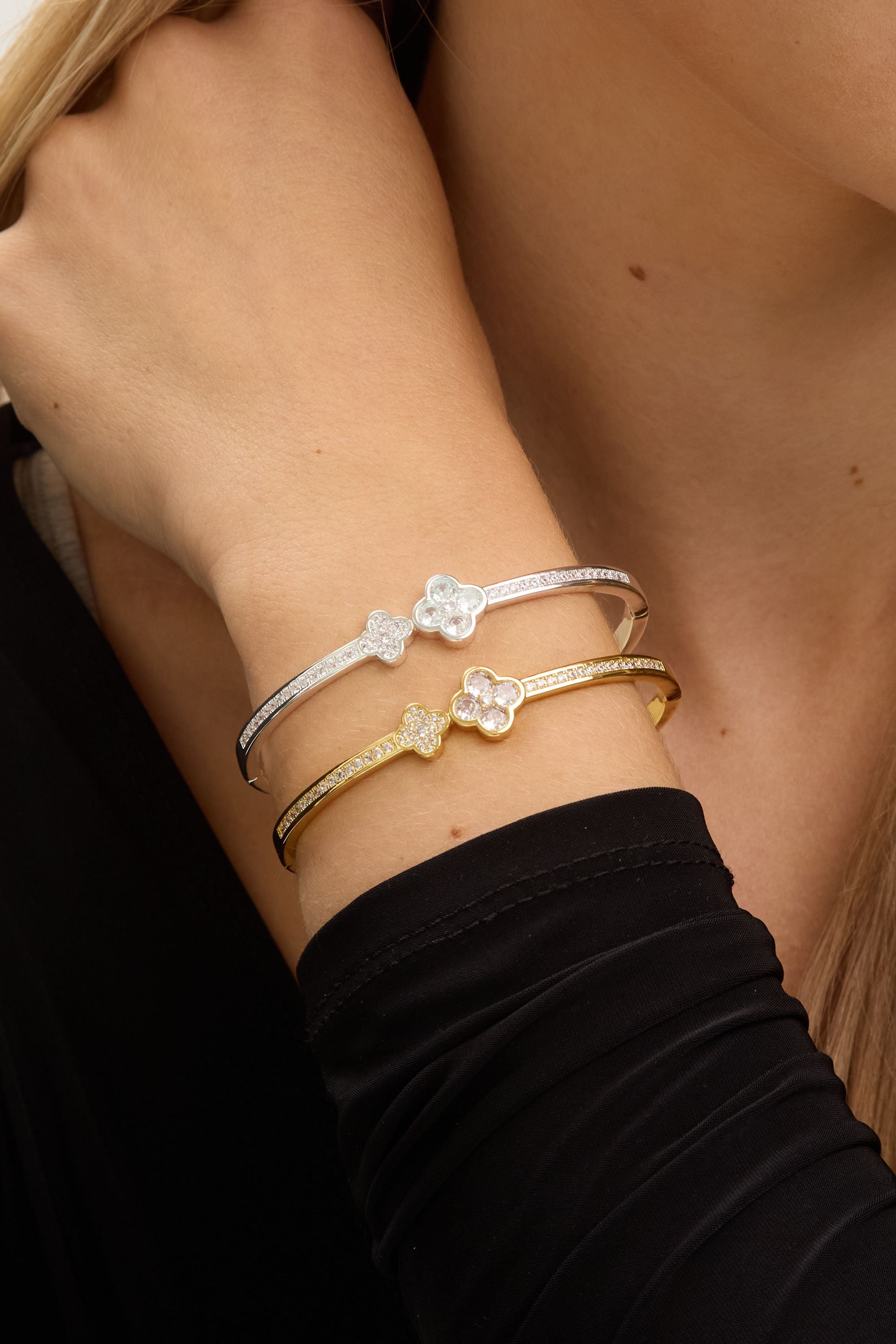 Jon Richard Gold Plated and Pave Clover Bangle image 2