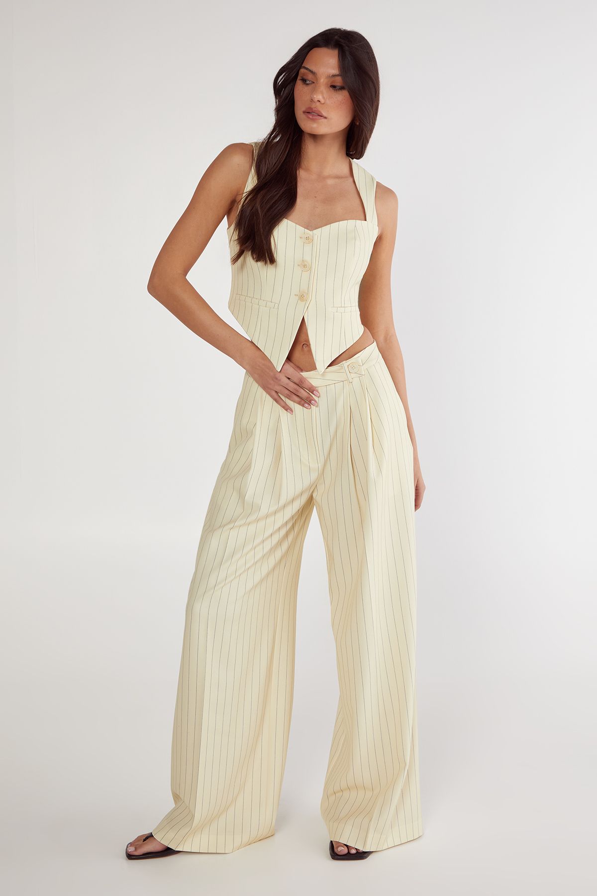 NastyGal Butter Pinstripe Tailored Vest Butter image 2