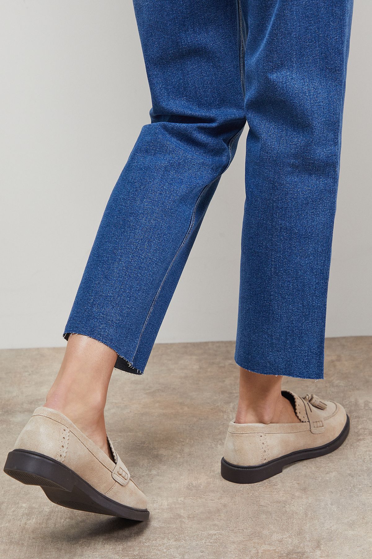 Oasis Bunny Suede Brogue Detail Tassel Loafers Beige image 3