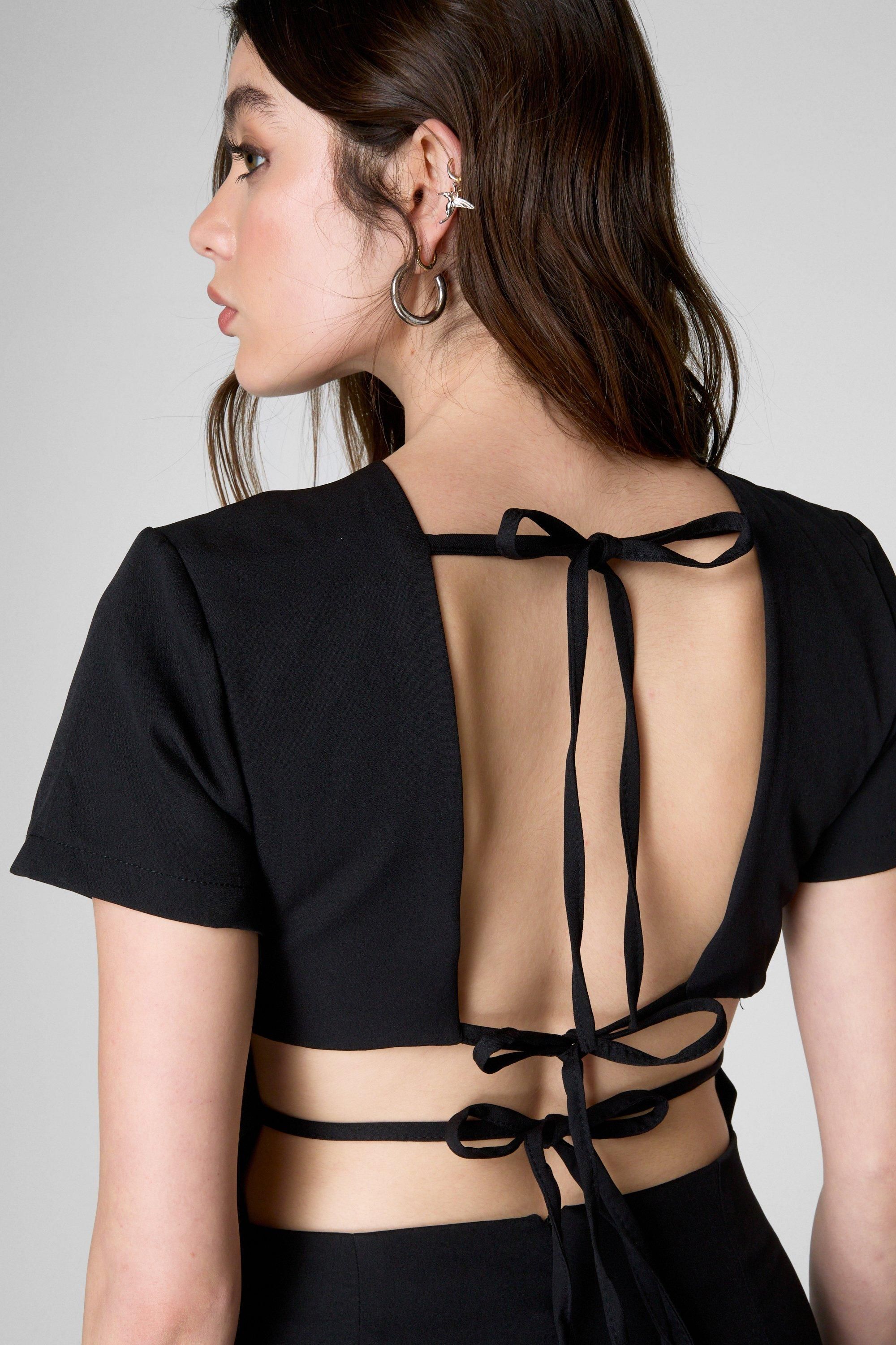 NastyGal Tie Back Mini Dress Black image 4