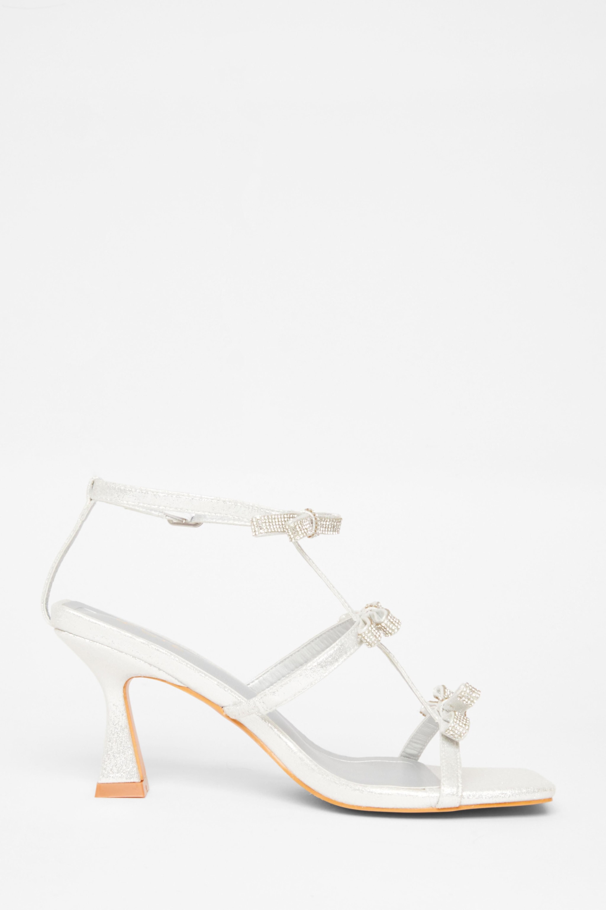 Quiz Silver Diamante Bow Heels image 5