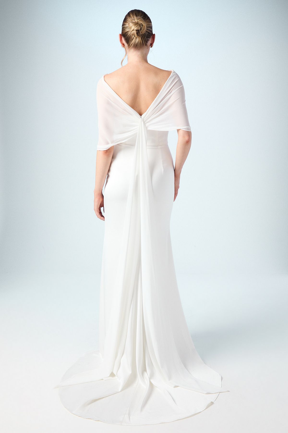 Coast Chiffon Bardot Satin Maxi Wedding Dress with Drape Detail Ivory image 3