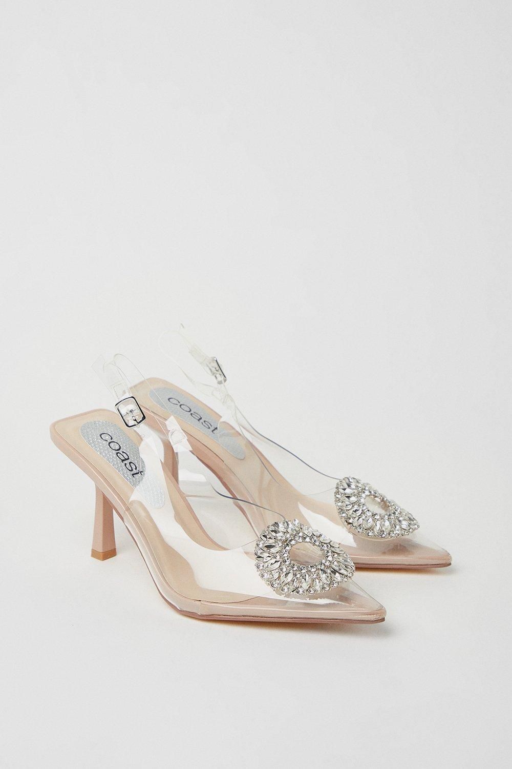 Coast Serene Diamante Brooch Slingback High Stiletto Court Shoes Neutral image 3