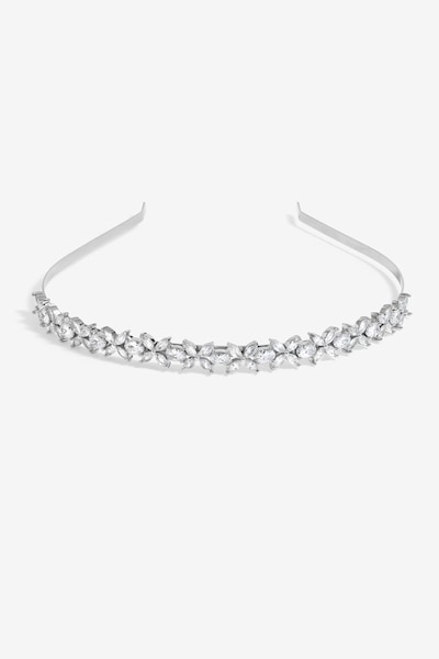 Jon Richard Silver Plated Crystal Floral Single Row Headband