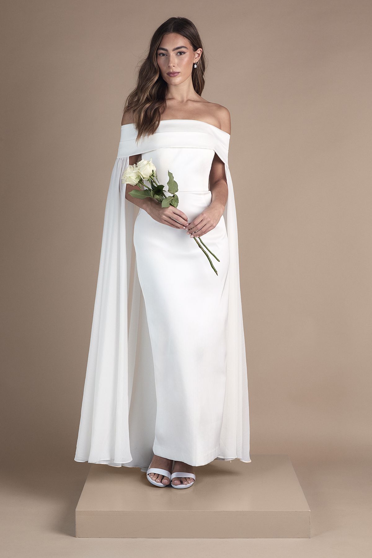 Coast Bardot Cape Column Twill Wedding Dress Ivory image 1