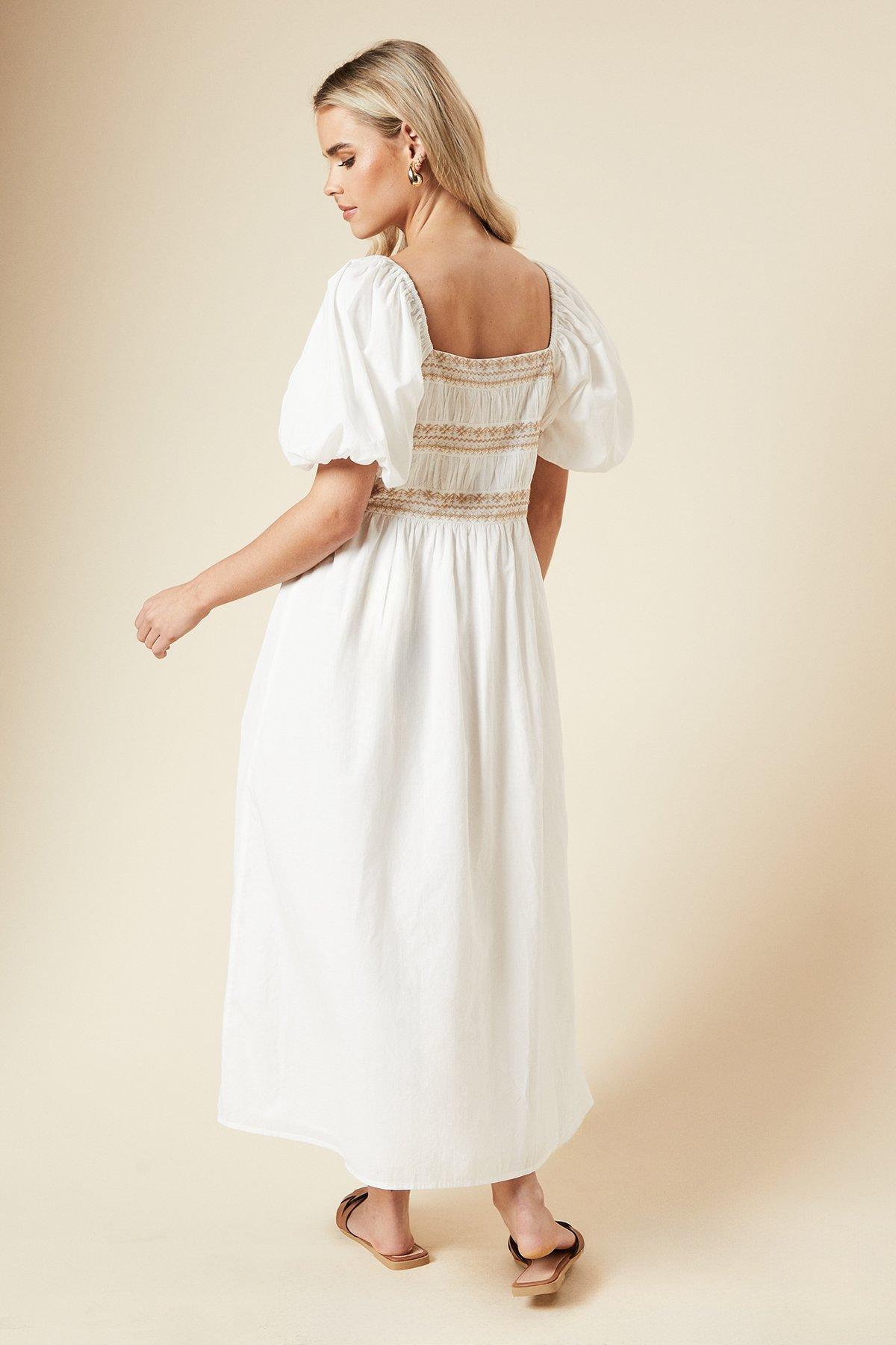 Dorothy Perkins Petite Embroidered Bust Button through Poplin Midi Dress Rust image 3