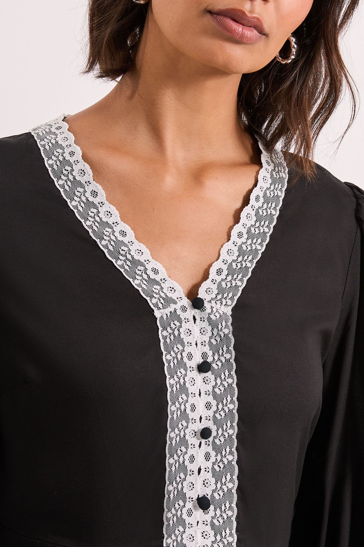 Dorothy Perkins Lace Trim Blouson Sleeve Peplum Top Black image 5