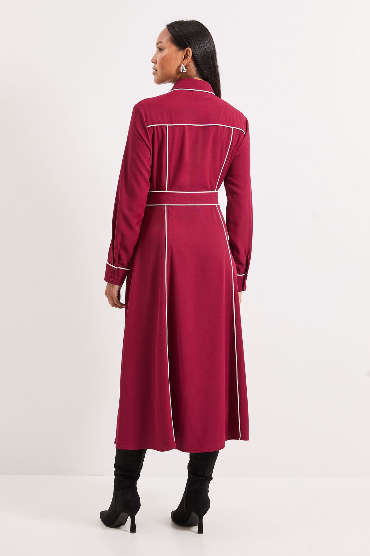 Principles Contrast Piping Detail Collared Midi Shirt Dress Berry image 3