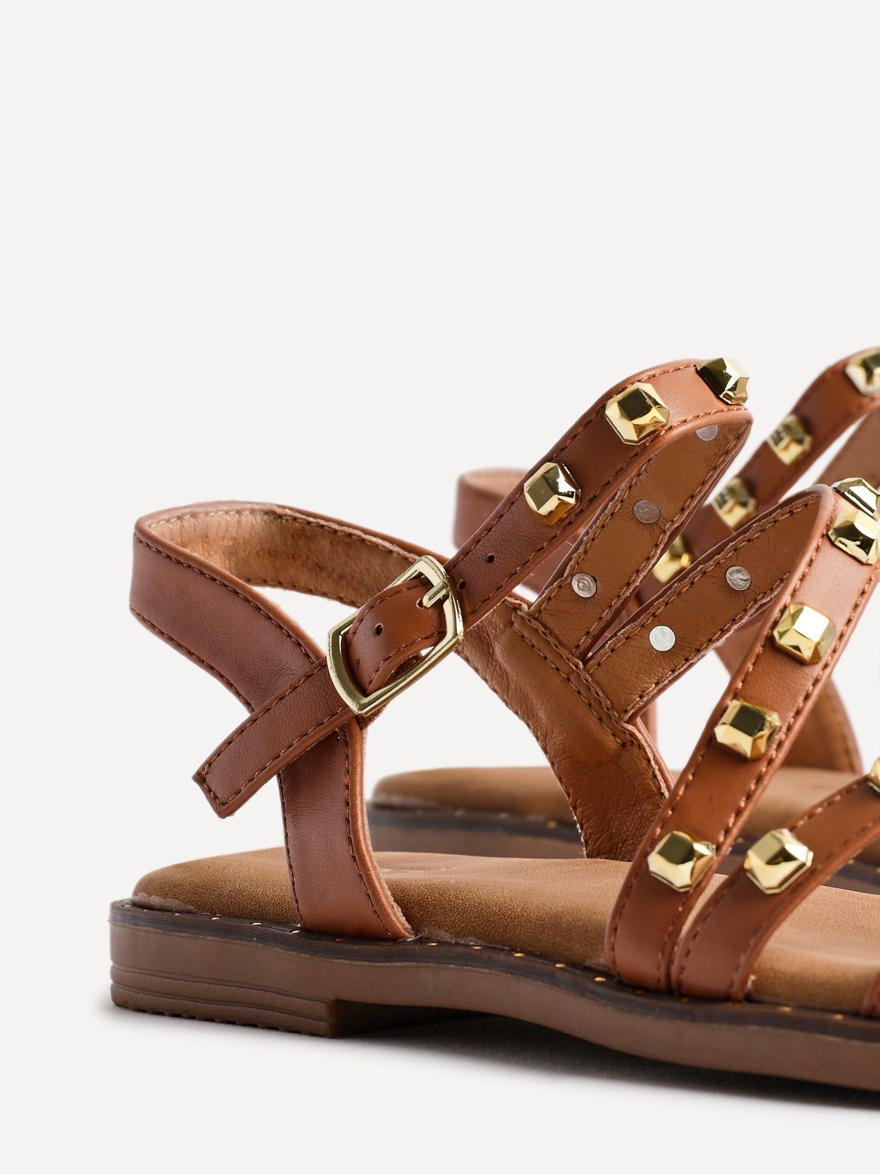 Linzi Destino Tan Faux Leather Studded Gladiator Style Flat Sandal image 4