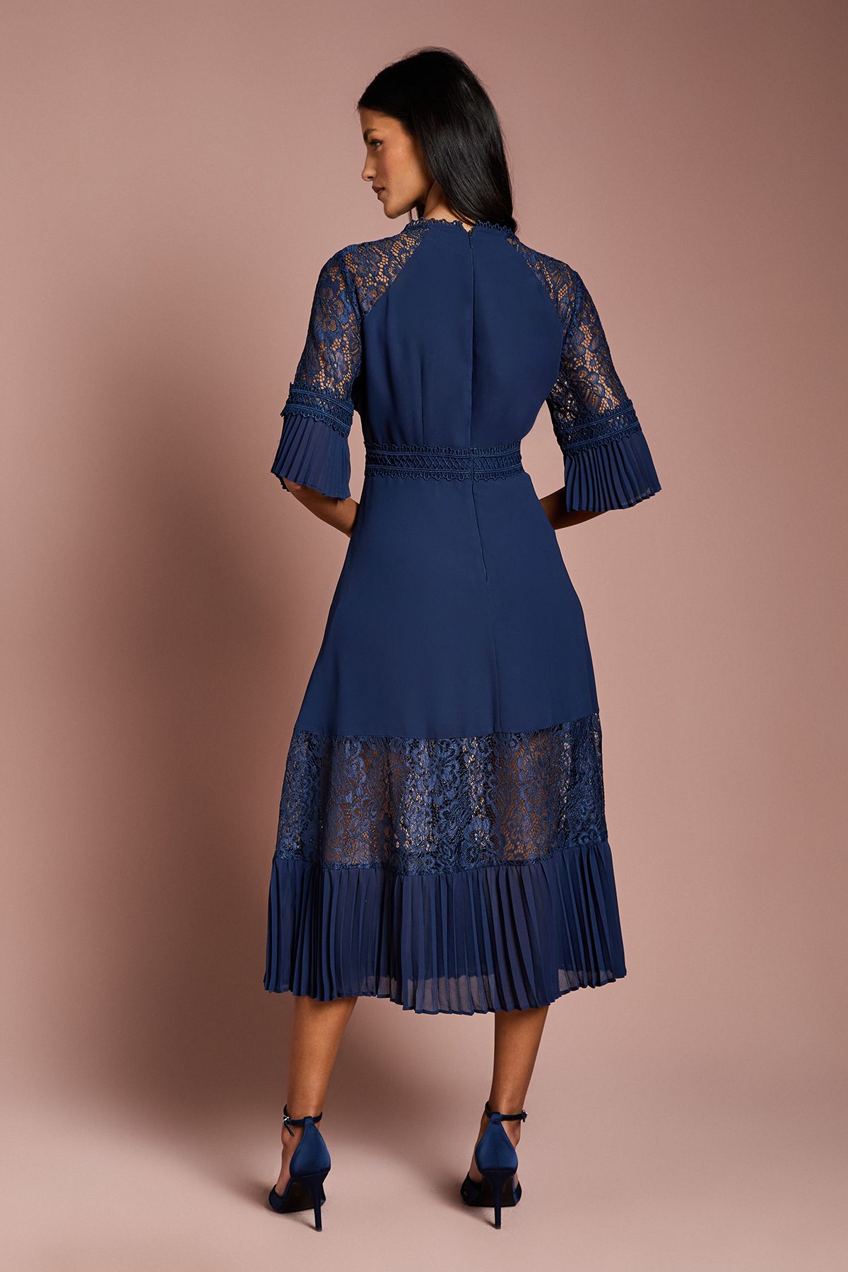 Coast Petite Lace Insert Midi Dress Navy image 3