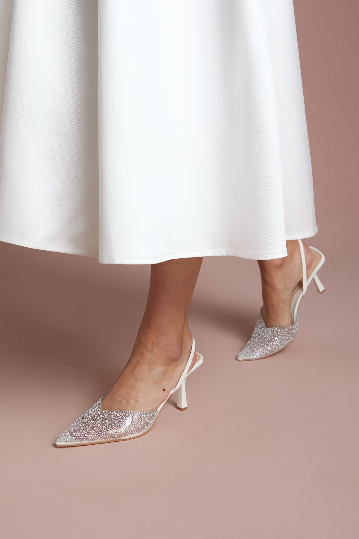 Coast Bridal Tilly Diamante And Pearl Sling Back Pointed Court Shoes White image 3