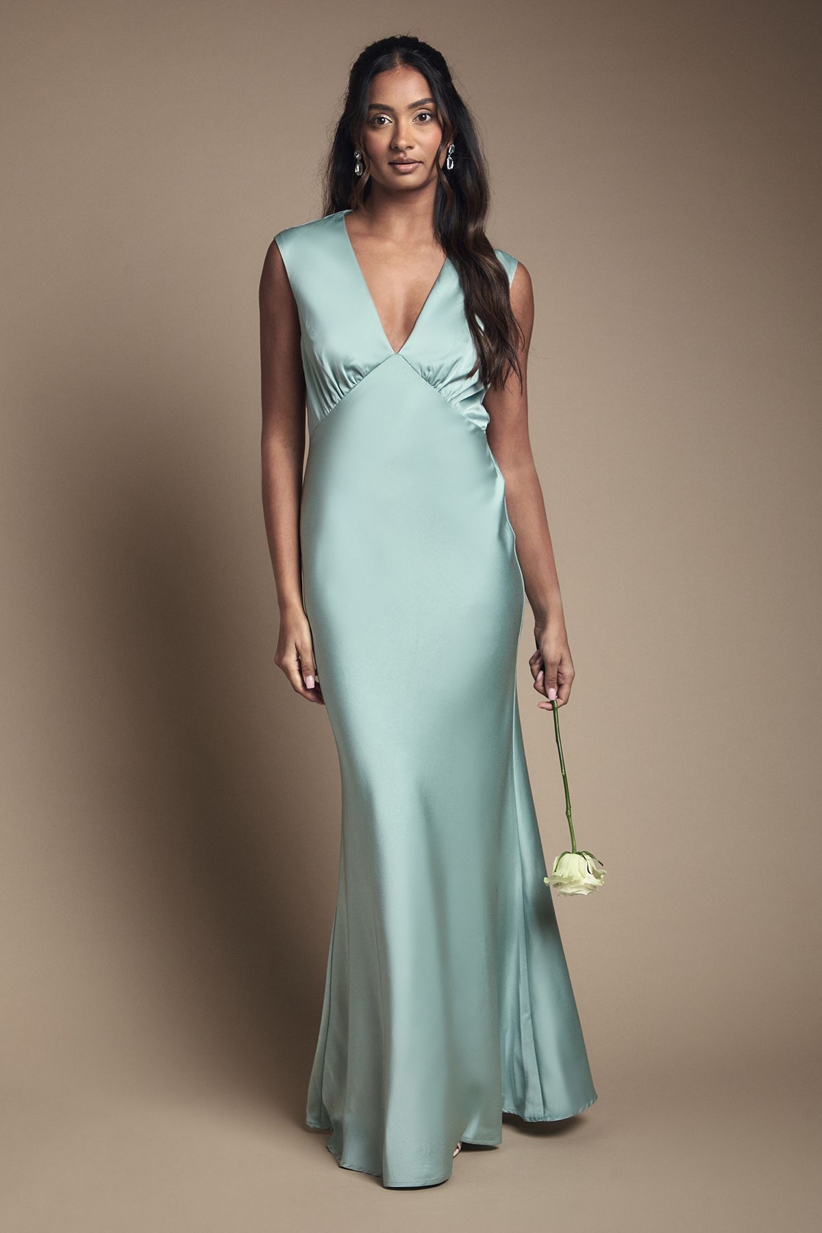 Oasis Sage Satin Open Back Detail Maxi Bridesmaid Dress Sage