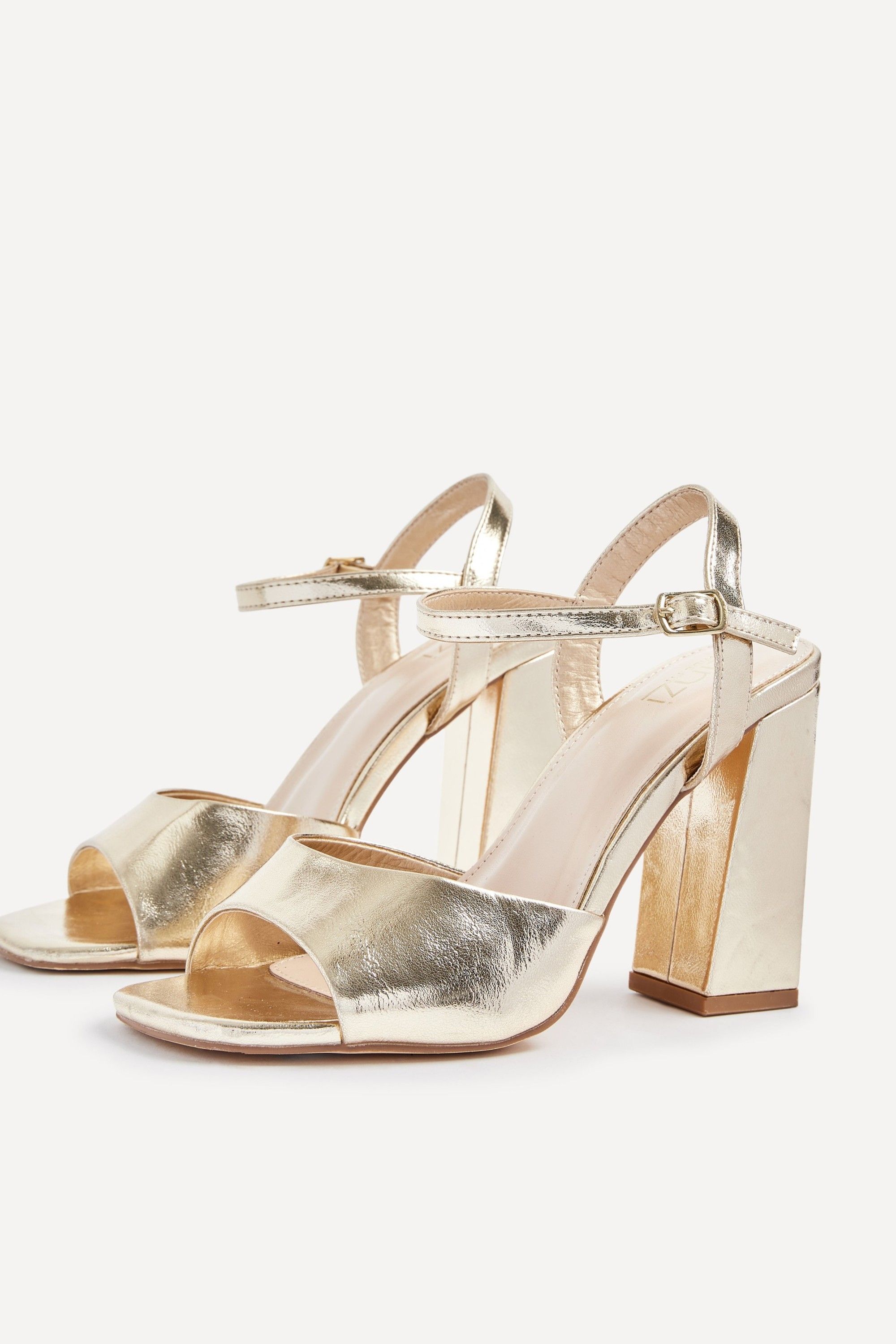 Linzi Monroe Wide Fit Gold Faux Leather Block Heeled Sandals image 4